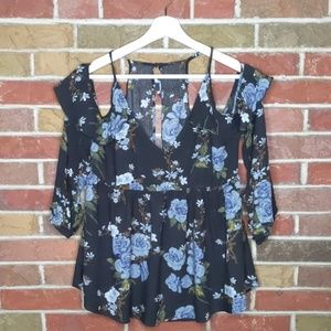 Floral shoulder cut out top